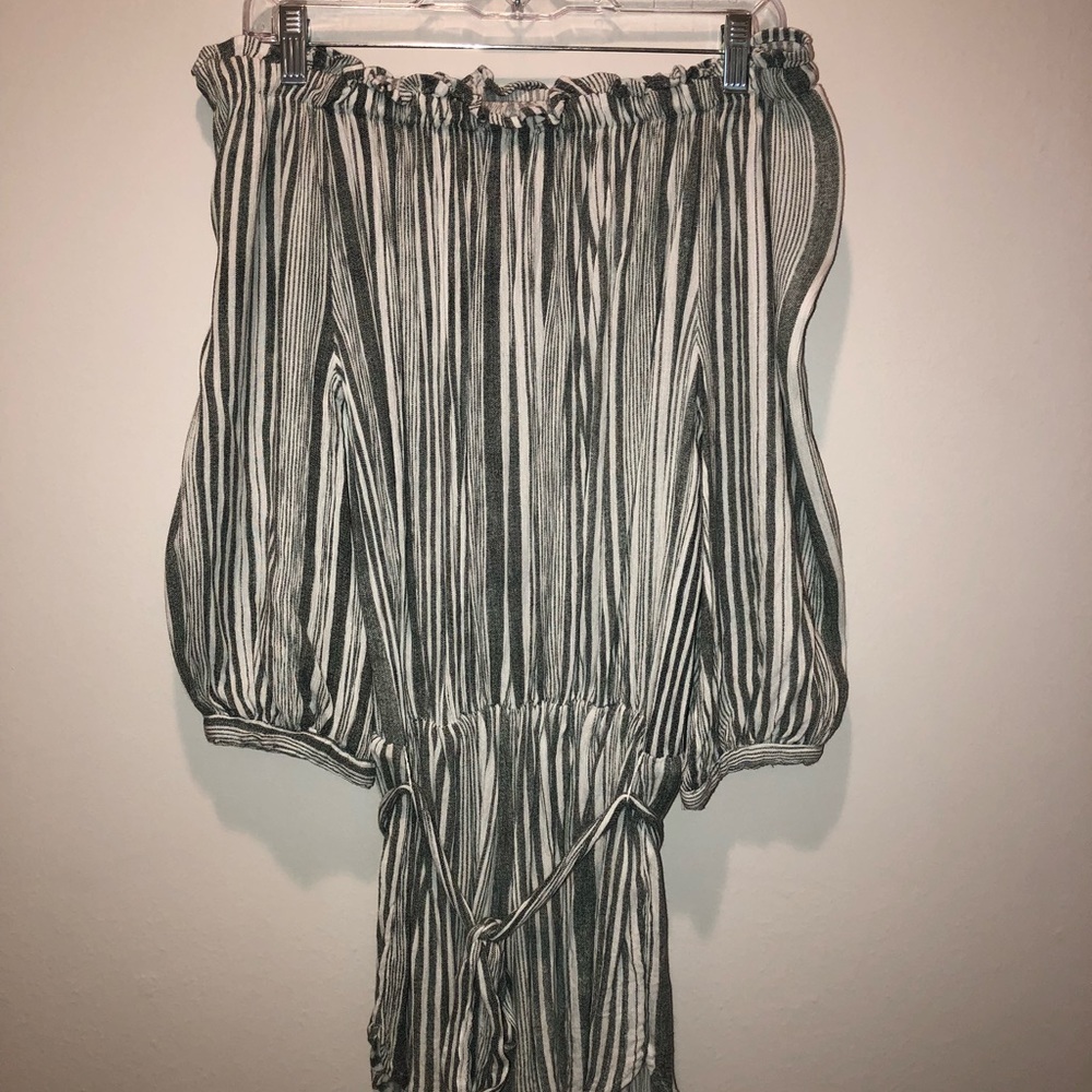 Striped off the shoulder mini dress